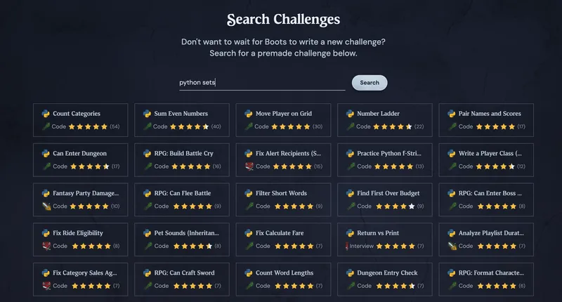 search for challenges screenshot